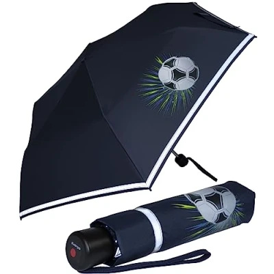 Abbildung von Knirps® Taschenregenschirm Kinderschirm 4Kids reflective mit Reflexborte, Sicherheit auf dem Schulweg, Fussball, Goal white