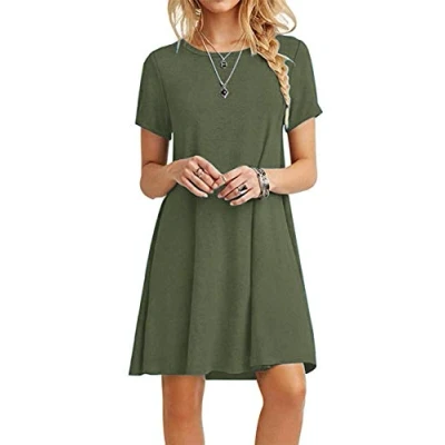 Abbildung von MOLERANI Damen Sommerkleider Casual T Shirt Kurzarm Strandkleid Loose Swing Kleid (S, Armeegrün)