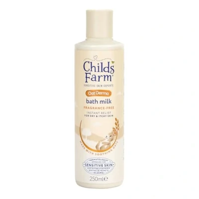 Abbildung von Childs Farm OatDerma Bademilch, parfümfrei, beruhigende Hydratation für empfindliche Haut, geschmeidig, Baby, Kinder, 250 ml