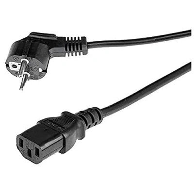 Abbildung von Infitronic INKAA0200 Netzkabel 230V Stromkabel mit Schutzkontakt gewinkelt auf Kaltgerätebuchse C13, IEC 320, PC 3 Polig, Farbe schwarz (gewinkelt Stecker 2M)