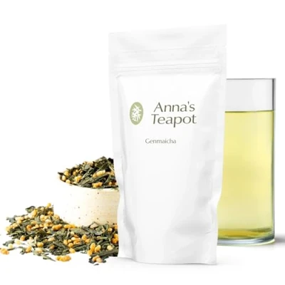 Abbildung von Anna’s Teapot Bio Genmaicha Tee Lose Blätter Japanischer Grüntee mit geröstetem Reis in einem wiederverschließbaren Beutel 100g