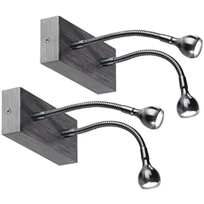 Abbildung von Lunartec Schwanenhals Leselampe: 2er Set LED Bett und Lese Doppel Leuchten mit Schwanenhals, 2 Watt (LED Leselampe Schwanenhals)