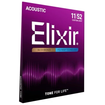 Abbildung von Elixir® 11025 Saiten 80/20 Bronze Akustik Gitarrensaiten mit POLYWEB® Beschichtung, Custom Light (.011 .052),