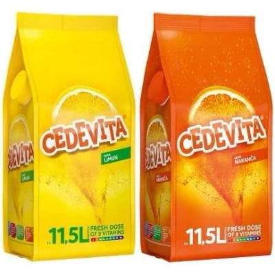 Abbildung von Cedevita Zitrone/Cedevita Orange (limun/narandza) 9 Vitamine, Instant Pulver Vitamin Getränke Mix 2 x 900 g, macht 23 L Saft alkoholfreie