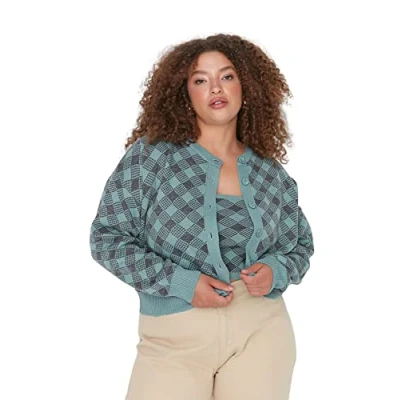 Abbildung von Trendyol Damen Strickjacke, Standard Bomberkragen, Übergröße Pullover, Mint, 4XL Größen