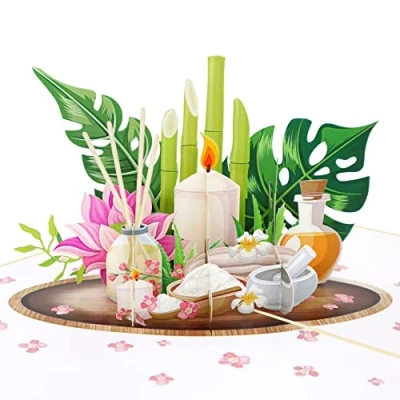 Abbildung von MOKIO® Pop Up Wellness Gutschein 3D Geschenkgutschein für Wellness, Massage, Yoga, Sauna, Therme, Beauty, Kosmetik Gutscheinkarte einen Tag, Wochenende