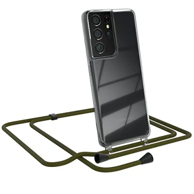 Abbildung von EAZY CASE Handykette kompatibel mit Samsung Galaxy S21 Ultra 5G Handyhülle Umhängeband, Handykordel Schutzhülle, Silikonhülle, Hülle Band, Kette Hülle, Grün Clips Schwarz