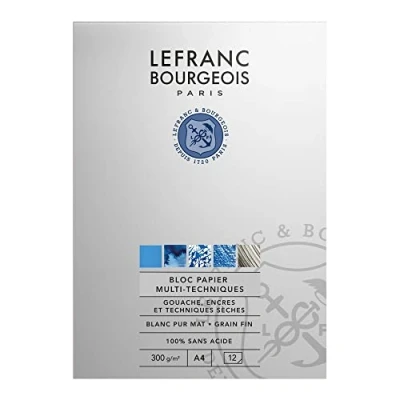 Abbildung von Lefranc &amp; Bourgeois 301251 Mixed Media Block, 12 Blatt Papier 300 g/m², Feinkorn, 100% säurefrei, reinweiß, FSC, geeignet für nasse und trockene Maltechniken A4