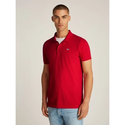Abbildung von Tommy Jeans Herren Poloshirt Kurzarm Placket Slim Fit, Rot (Red Hot), L