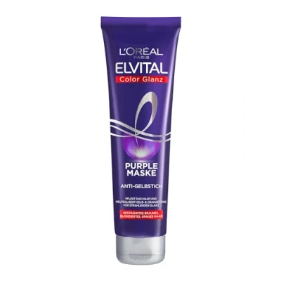 Abbildung von L&#039;Oréal Paris Elvital Haarkur für blondes, gesträhntes, graues Haar, Neutralisiert Gelbtöne, Color Glanz Purple Pflegemaske gegen Gelbstich, 6 x 150 ml