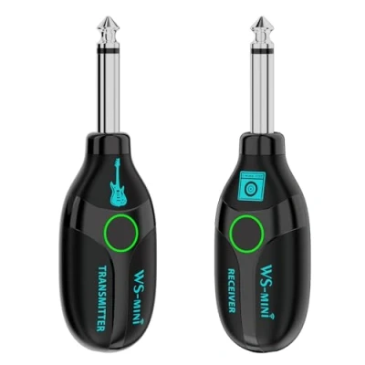 Abbildung von Guitar Wireless System, Low Latency Rechargeable Digital Audio Transmitter Receiver Cordless Adapter for Electric Guitars, Bass, and Wind Instruments (Black)