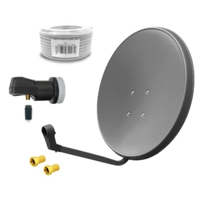 Abbildung von ARLI 60cm HD Sat Anlage Single LNB + 10m Koaxialkabel 135dB 2X F Stecker Digital 1 Teilnehmer Antenne Grau UHD 4K FullHD