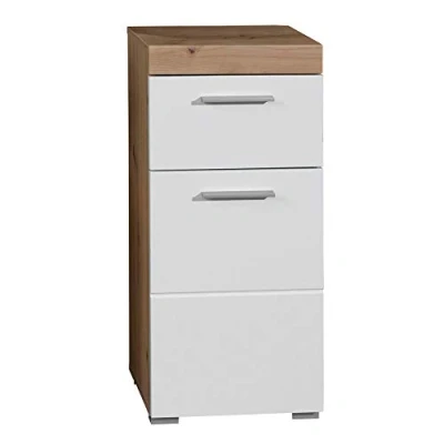 Abbildung von trendteam smart living Amanda Kommode Weiß Hochglanz/Eiche Badezimmerschrank (BxHxT) 37 x 79 31 cm Badkommode mit 1 Tür und Schublade moderne Fräsung vielseitig einsetzbar