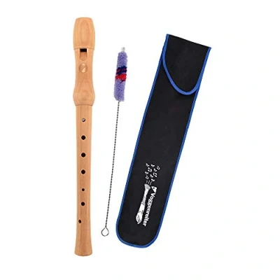 Abbildung von Voggy&#039;s Holzblockflöten Set Blockflöte Wischer Stofftasche für Anfänger und Fortgeschrittene (C Sopran, deutsche Griffweise, Einfachloch, Länge: 32 cm), braun
