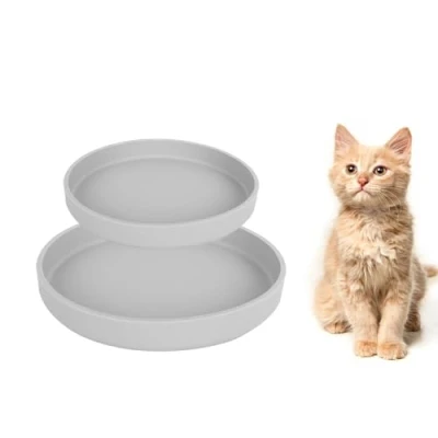 Abbildung von Lollanda Futternapf für Katzen 2er Set,Silikon Futterschale,Trinkschale oval,Silikonnapf breit Trockenfutter und Nassfutter (Grau)