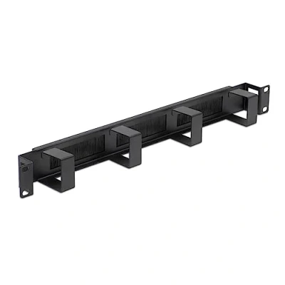 Abbildung von WAYTEX 37338 Besen Kabeldurchführung mit Kabelführung 5 Ringe aus Metall, 19 Zoll 1 HE für Schrank 49 cm Schwarz
