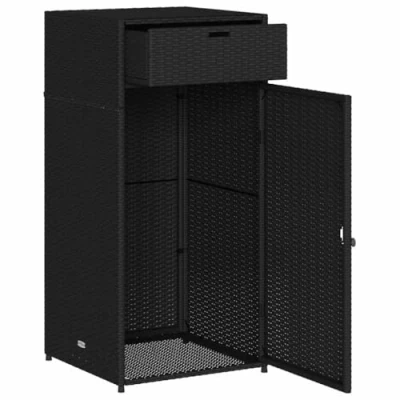 Abbildung von vidaXL Gartenschrank, Geräteschrank mit viel Stauraum, Beistellschrank Schrank Türen, Balkonschrank Terrassenschrank, Schwarz Poly Rattan