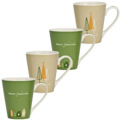 Abbildung von Weihnachtsbecher 4er Set Porzellan 380 ml Tassen mit festlichen Spruch Süße Kaffeetassen Ø 9 x 13 cm Merry Christmas Glühweintasse für Winter, Weihnachten Hochwertiges Porzellan, Spülmaschinenfest