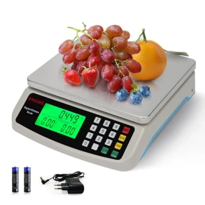 Abbildung von KNSWE Waage Küchenwaage Groß Edelstahl Digitalwaage 40kg zum Gastronomie Messen von Fleisch Wurst so Weiter Obstwaage mit Zähl Tara Funktion Feinwaage 1g LCD Display und 3 Maßeinheit