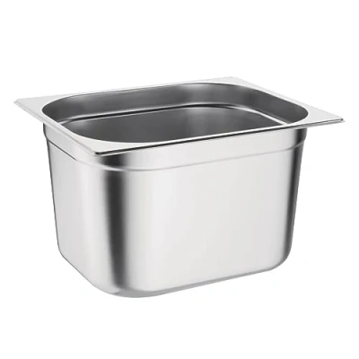Abbildung von Vogue Gastronorm Pfanne 1/2, Edelstahltablett, Tiefe: 200 mm, Fassungsvermögen: 12 Liter, Behälter für heiße und kalte Speisen, Bain Marie kompatibel, Deckel separat erhältlich, K932
