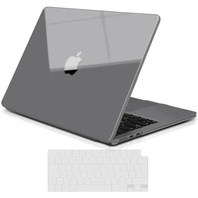Abbildung von TECOOL Hülle Schutzhülle für MacBook Air 13.6 Zoll M3 M2 2024 A3113 2022 A2681, [Extrem Dünn u. Leicht] Hartschale Case EU TPU Tastaturschutz, Glänzend Grau