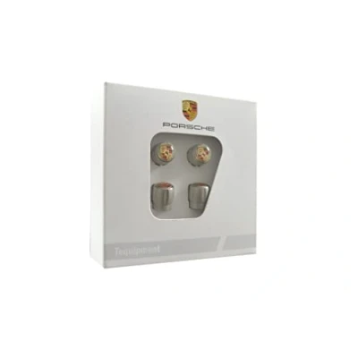 Abbildung von Porsche Ventilkappen Silber/Wappen farbig, Satz für RDK Sensoren