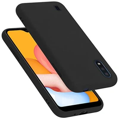 Abbildung von Cadorabo Hülle kompatibel mit Samsung Galaxy A01 Silikon Handyhülle für Case aus flüssigem stoßfeste dünne TPU Schutzhülle Liquid SCHWARZ