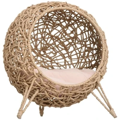 Abbildung von PawHut Tierhaus Katzenhöhle aus PE Rattan mit Kissen, erhöhten Füßen Rattan, für Katzen, Naturholz