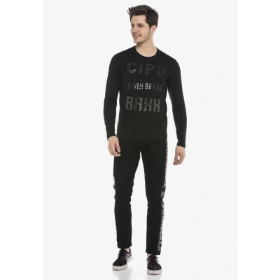 Abbildung von Cipo &amp; Baxx Langarmshirt, Herren, Größe: Large, Black