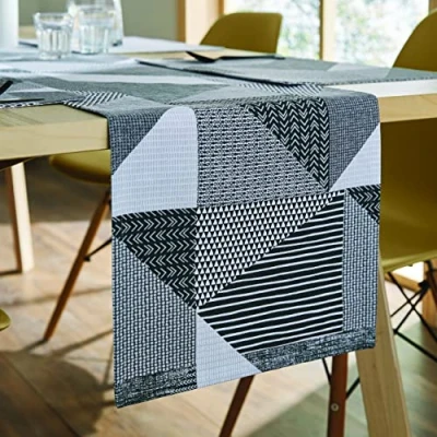 Abbildung von Catherine Lansfield Dining Larsson Tischläufer Geo Baumwolle 33x220 cm grau