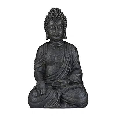 Abbildung von Relaxdays Buddha Figur sitzend, 40 cm hoch, Feng Shui Deko, wetterfest &amp; frostsicher, große Garten Dekofigur, dunkelgrau