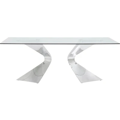 Abbildung von Kare Design Esstisch Gloria Chrome, Silber, 6 8 Personen, großer Glastisch, Glamouröses Design, Luxuriös, Extravagant, Esszimmer, Wohnzimmer, Schreibtisch, ESG Glas, Edelstahl, 75x200x100 cm (H/B/T)