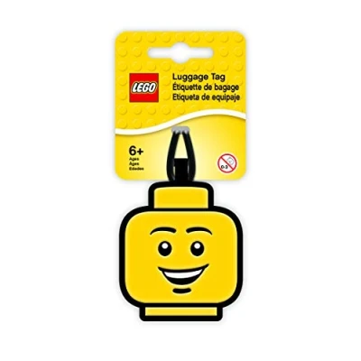 Abbildung von IQ Lego Iconic Boy Face Silikon Gepäckanhänger für Reisen, Koffer, Rucksack ikonisch, ungiftig und geruchlos, mit beschreibbarer Oberfläche auf der Rückseite zur Identifizierung des Ausweises.