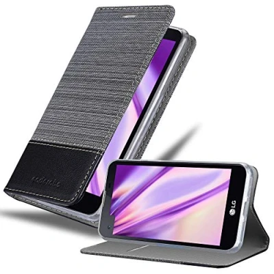 Abbildung von Cadorabo Hülle kompatibel mit LG X Screen aus Premium Jeans und Kunst Leder Flip Klappbare Stoßfeste Magnetische [Standfunktion] [Kartenfächern] Cover für Tasche in Grau