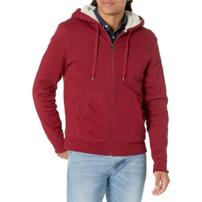 Abbildung von Amazon Essentials Herren Hoodie mit Sherpa Futter und durchgehendem Reißverschluss, Rot, L