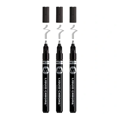 Abbildung von Molotow Liquid Chrome Marker Calligraphy 3,0 mm (Metallic Stift mit Spezialtinte echtem Spiegeleffekt für Lettering, Graffiti &amp; Hobby) 3 Stück chrom
