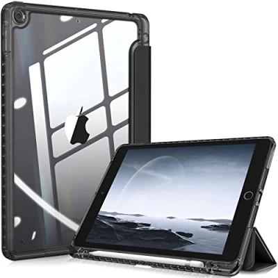 Abbildung von Fintie Hybrid Hülle für 10.2 Zoll iPad 9. Generation 2021/8. Gen 2020/7. 2019 mit Stifthalter Stoßfeste Schutzhülle transparenter Hartschale auf der Rückseite, Pechschwarz