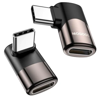 Abbildung von MOGOOD USB C Winkel Adapter 90 Grad, Drei in einem Grad 40Gbps 100W 8K 60Hz 2 Stück, Thunderbolt 3 Extension Connector für iPhone 15 Team Deck Switch Notebook Tablet und Handy Zubehör