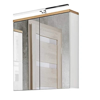 Abbildung von Lomadox Spiegelschrank LUTON 56 Badezimmer 60 cm LED Beleuchtung weiß mit Wotan Eiche Nb. 60/70/20