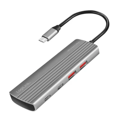 Abbildung von LogiLink UA0414 Ultra Slim USB 3.2 Gen2 Hub, 2X A, 5X C, mit PD (Power Delivery), 100 W, Space Grau