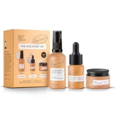 Abbildung von UpCircle Entdeckungsset Reinigungsmilch, Gesichtsfeuchtigkeit und Peptidserum Trio Vitamin E, Niacinamid + Aloe Vera Fördert Kollagen, spendet Feuchtigkeit beruhigt Vegan tierversuchsfrei