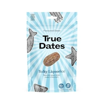 Abbildung von True Dates Salty Liquorice natürlich aromatisierte Datteln salziger Lakritz Geschmack 100 g