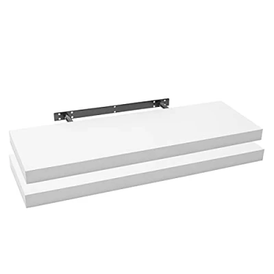 Abbildung von WOLTU 2X Wandregal Wandboard Bücherregal Regale für Deko Wandablagen aus MDF Holz, 2er Set Hängeregal Weiss, 90x23x3,8cm RG9370ws 2
