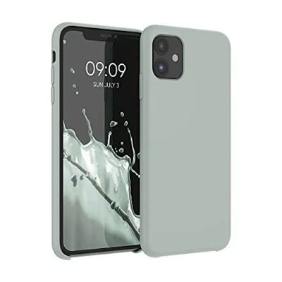 Abbildung von kwmobile Hülle kompatibel mit Apple iPhone 11 Silikon Handy Case Handyhülle weiche Oberfläche kabelloses Laden Graugrün