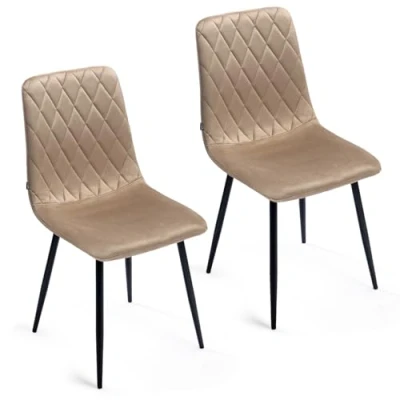 Abbildung von Esszimmerstühle 2er Set Beige Samt Metallbein Wohnzimmersessel Sessel Stuhl Edelstahl Küchenstuhl Schwarze Metallbeine Polyester