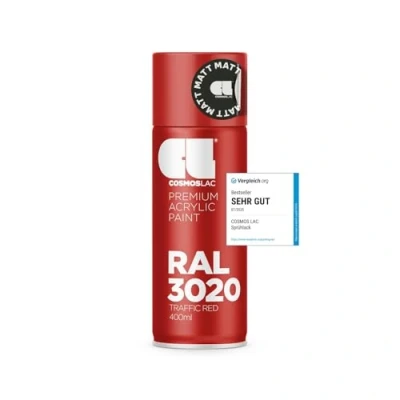 Abbildung von COSMOS LAC Acryllack rot Sprühdose in vielen RAL Farbtönen 400ml Spraydose perfekt für DIY, Upcycling und andere Lackierarbeiten geeignet (RAL 3020 Verkehrsrot Matt)
