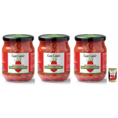 Abbildung von Così Com&#039;è Datterino Rosso Dolcimetà al Naturale,Natürliche Rote Tomate Halbiert,Italienische Tomaten,540g Glas + Italian Gourmet Polpa di Pomodoro 400g Dose