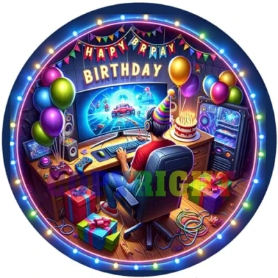 Abbildung von Fondant Tortenaufleger Tortenbild Geburtstag Happy Birthday Zocker, Gamer K 104
