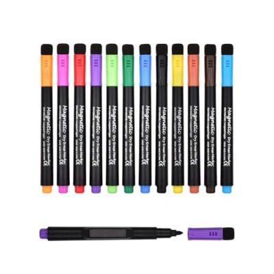 Abbildung von Willingood Whiteboard Marker, 12 Farbe Folienstift abwischbar, Weißwandstifte mit Schwamm, Boardmarker feiner Spitze Stifte magnetisch für Tafel Flipchart Zuhause Schule Büro