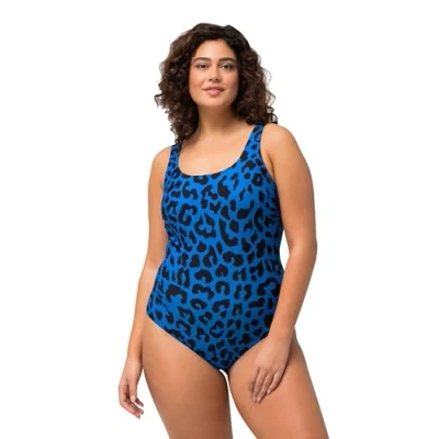 Abbildung von Ulla Popken SANS Bonnets Souples DÉCOLLETÉ ROND ET Motif LÉOPARD Badeanzug, Damen, Größe: 50/52, Bleu aurore boréale
